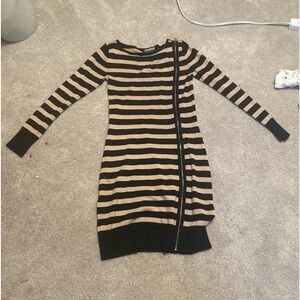 Allison Brittney zip up dress with black and beige stripes